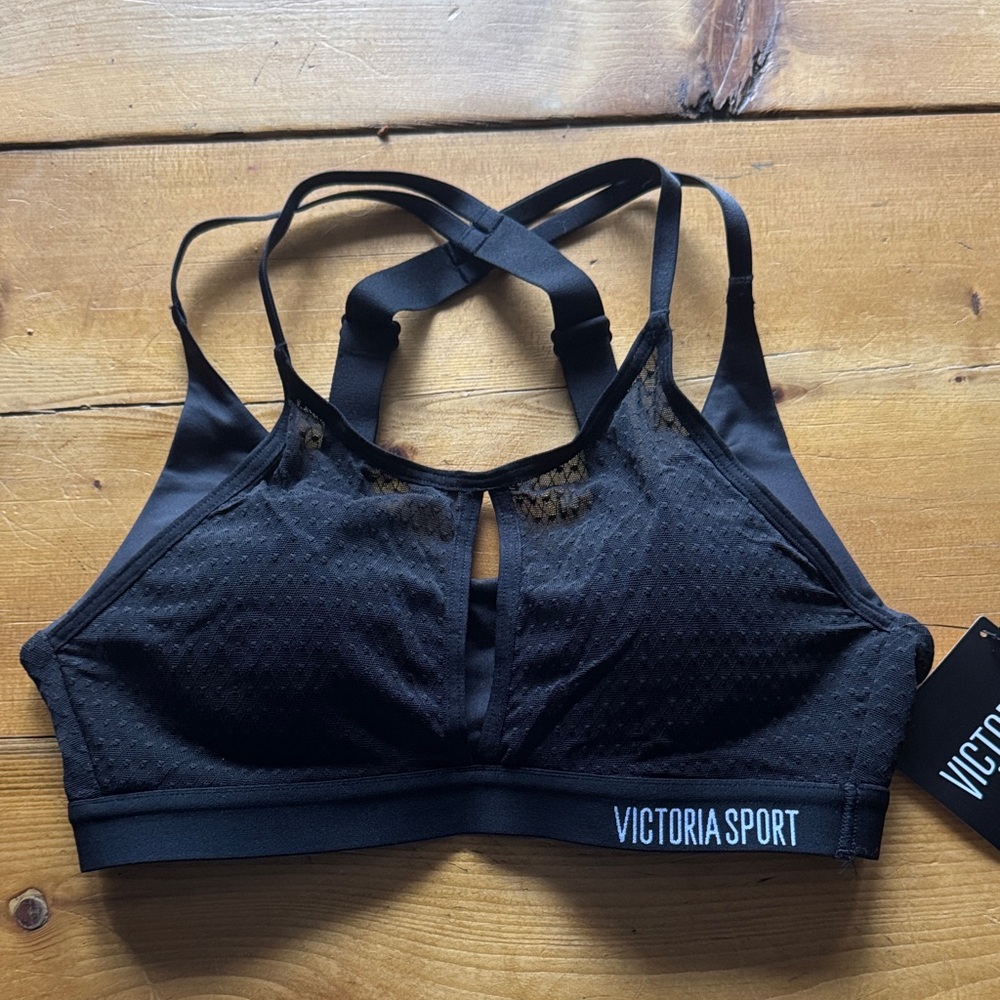 NWT Victoria's Secret Black w/Mesh Sports Bra 32B